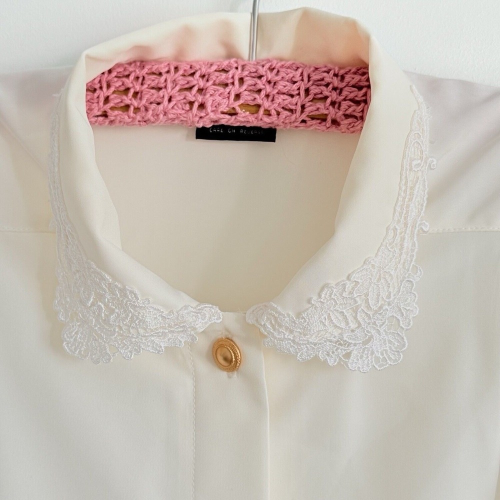 lace collar Blouse Cream Feminine Twee Womens XL Career Literary Chic Old Money